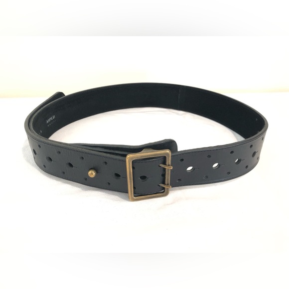 Aspesi Black Leather Belt One Size Made In Italy Accessory Brass Buckle XS S M L - Picture 5 of 8
